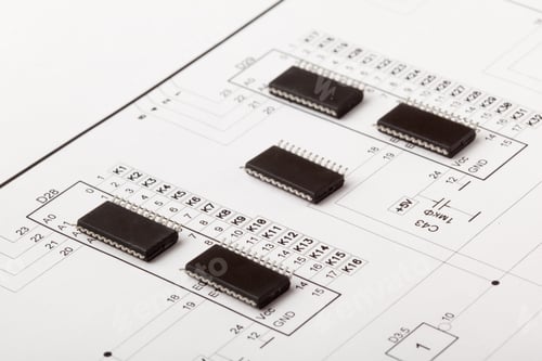 Preview: Microcircuit chips in drawing of electronic device