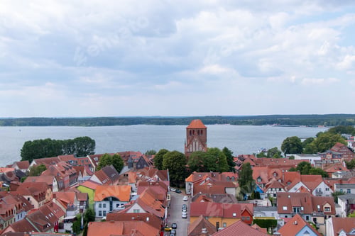 Preview: Beautiful cityscape of a German city Waren based on the shore of a river