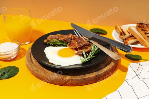 Preview: Fried bacon and egg - tasty breakfast composition