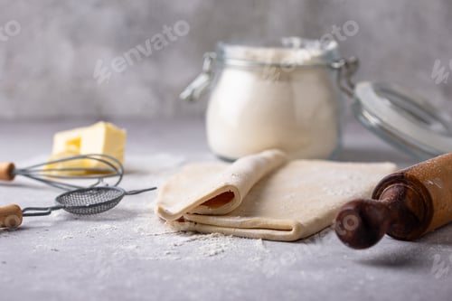 Preview: Raw puff pastry dough with baking ingredient