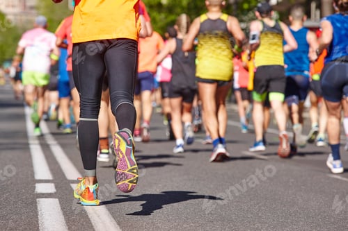 Preview: Marathon runners on the street. Healthy lifestyle. Athletes effort