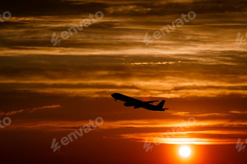 Preview: Silhouette of a big passenger aircraft in sun light