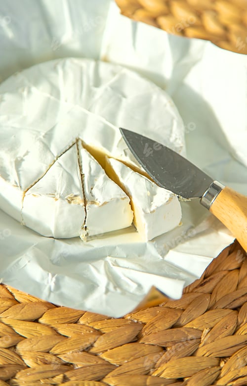 Preview: Camembert cheese on the table. Selective focus.