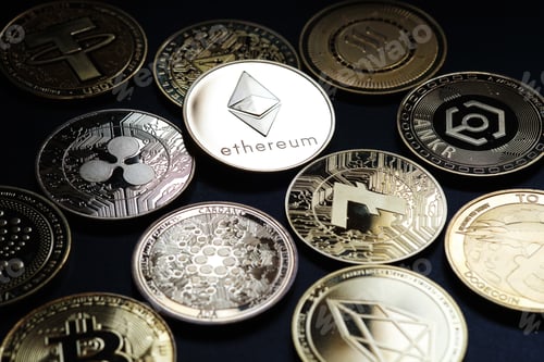 Preview: Various cryptocurrencies with black background