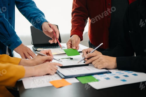 Preview: UX developer and ui designer brainstorming about mobile app interface wireframe design
