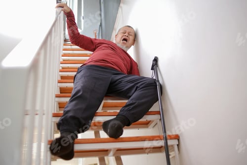 Preview: Elderly Asian Man Lying On Staircase After Slip And Fall Accident