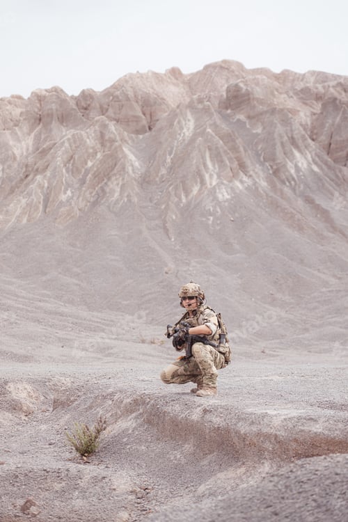 Preview: Soldiers in camouflage military uniforms carrying weapons Reconnaissance missions in rugged mountain