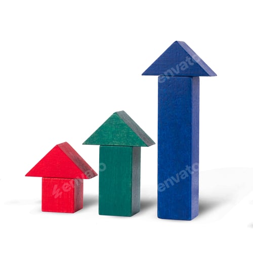 Preview: red green and blue arrows of wooden toy building blocks