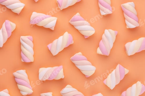 Preview: Colorful marshmallow laid out on pastel background. Creative textured pattern.