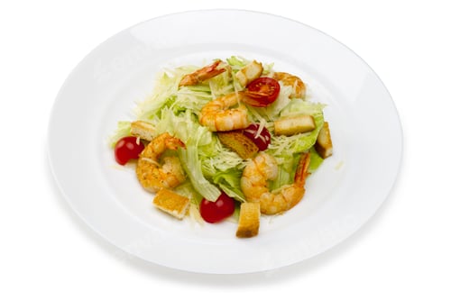 Preview: Seafood.Salad with shrimps in a plate on a white background