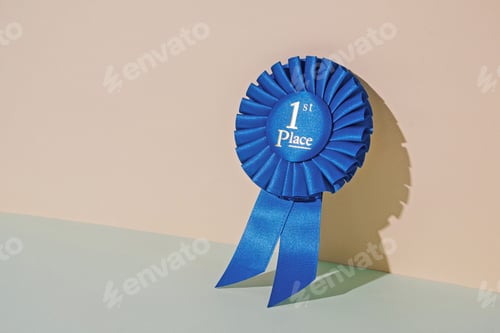 Preview: Trendy minimal photo reward first place on a pastel background and bright sunlight. Champion prize.