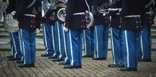 Preview: Band Members Standing at Attention Outdoors