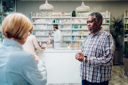 Preview: Portrait of a senior african american man customer in a pharmacy