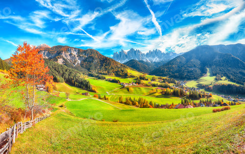 Preview: Awesome autumn scene of magnificent Santa Maddalena village in Dolomites