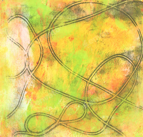 Preview: Art Abstract color acrylic and watercolor square monotype smear painting. Gel printing plate.