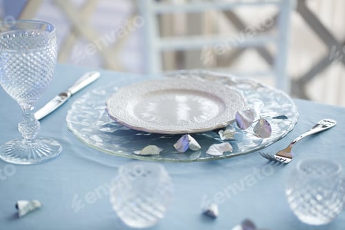 Preview: table setting with glass candle holder