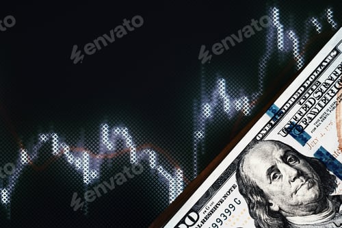 Preview: dollar banknote at background with a stock market chart. Forex trading concept, toned photo