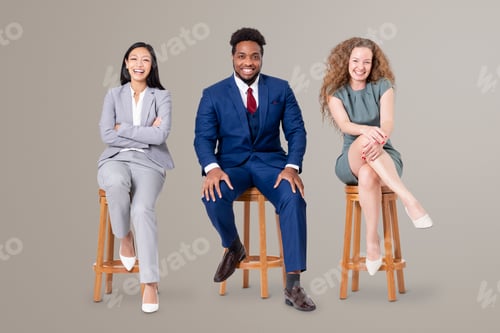 Preview: Professionals Dressed in Business Attire Sitting on Stools