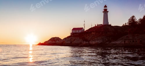 Preview: Lighthouse Park during sunny sunset. West Coast Pacific Ocean.