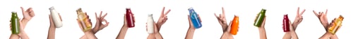 Preview: Collection of hands showing bottles with colorful drinks