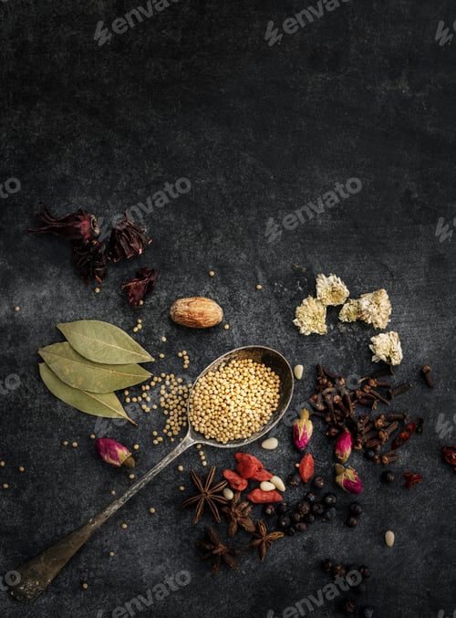 Preview: Variety of spice on grunge background
