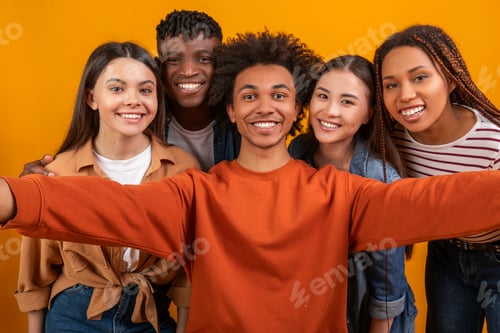 Preview: Smiling Diverse Group Of Friends Take A Selfie Together