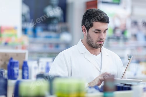 Preview: Pharmacist taking stock at drugstore