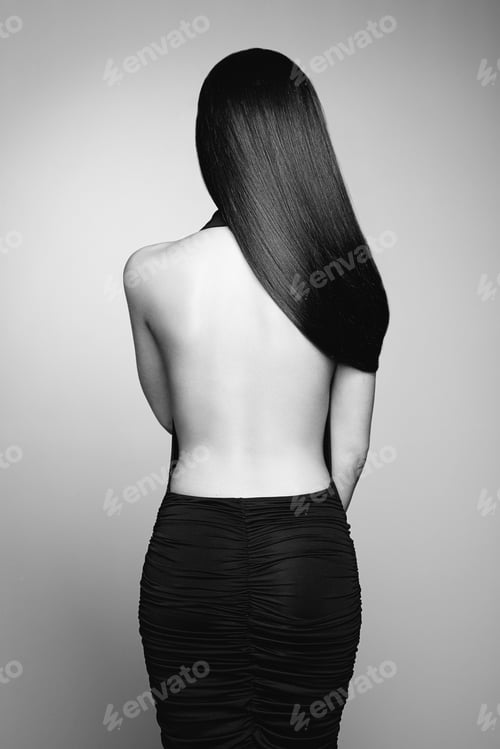 Preview: Woman's Back and Long Hair in Black and White