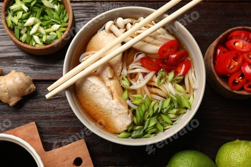 Preview: Delicious Noodle Bowl with Chopsticks and Fresh Ingredients