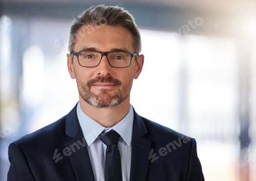 Preview: Portrait of a mature businessman standing in a modern office at work