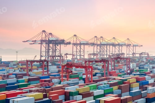 Preview: container terminal in sunset