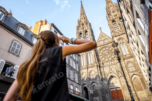 Preview: Woman traveling in Clermont-Ferrand city in France