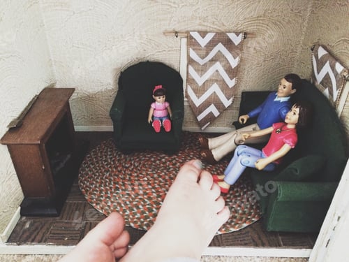 Preview: Doll Family Relaxing in Dollhouse Living Room