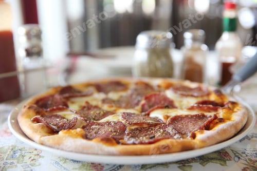 Preview: Pepperoni Pizza , Pizza With Pepperoni Mozzarella Cheese And Tomatoes With Sauce Background Italian