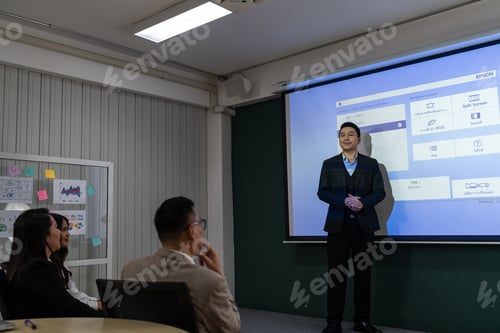 Preview: Professional diverse business people having collaboration team meeting, research strategy in company