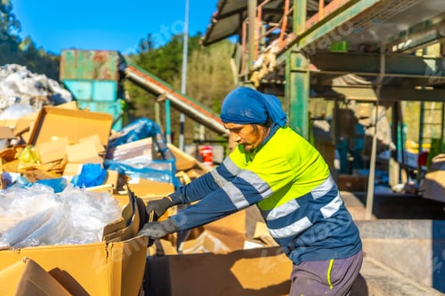Preview: Man separating materials outside a recycling plant