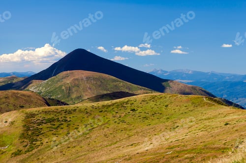 Preview: Mountain Hoverla in Carpathians, Ukraine. Beautiful mountain view in summer with green meadow and