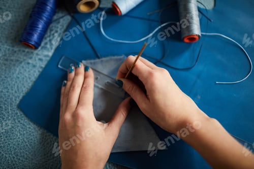 Preview: Tailor Sewing Leather Closeup