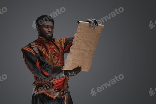 Preview: Black military man with map against grey background