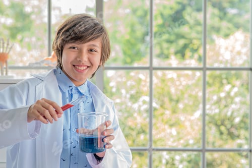 Preview: schoolboy study science subjects and do experiments