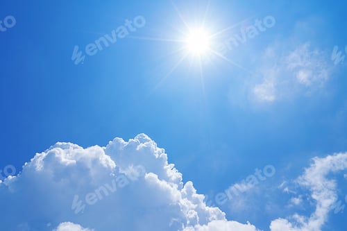 Preview: Natural clear beautiful blue sky with sun and white cumulus cloud