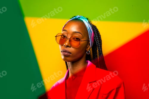 Preview: Beautiful afro woman with pigtails and stylish clothes