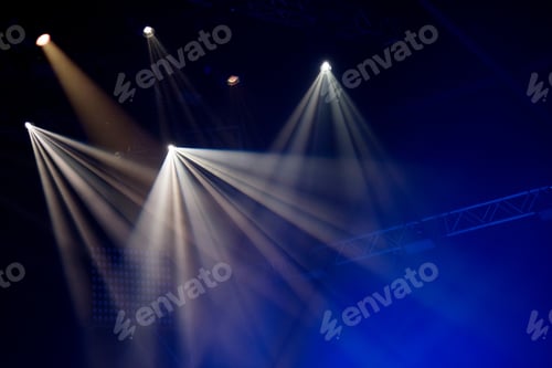 Preview: Stage lights glowing in the dark. Live music festival concept background