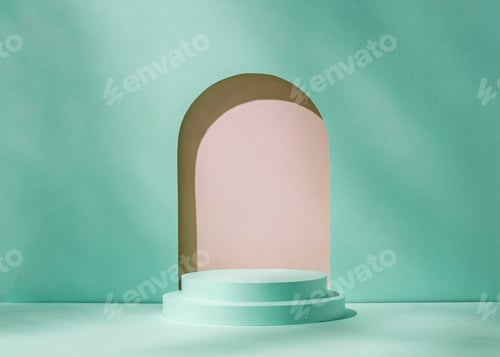 Preview: Template podium mockup with cylinder pedestal and niche arch.