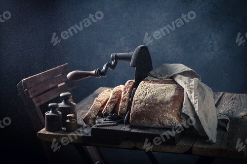 Preview: Healthy loaf of bread on old wooden rustic table