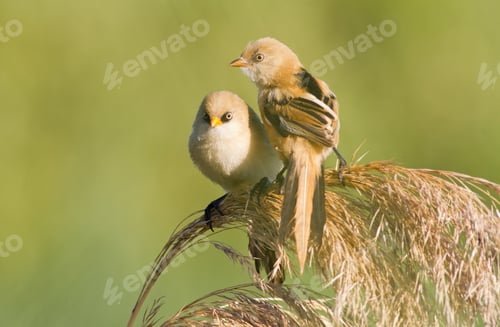 Preview: Bearded tit, Panurus biarmicus. Young tits