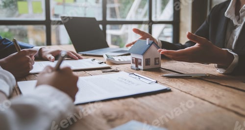 Preview: Rental agreement, Sale agent deal to agreement successful home loan contract with customer and sign