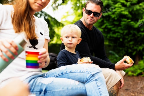 Preview: Parents and son having meal in park