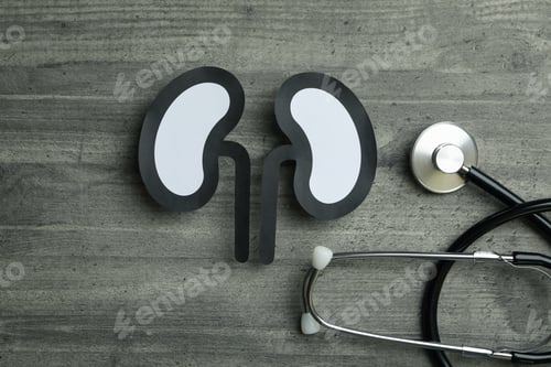 Preview: Stethoscope and decorative kidneys on gray textured background