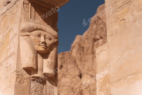 Preview: Hathor carving decorating temple of hatshepsut pillar at deir el bahari
